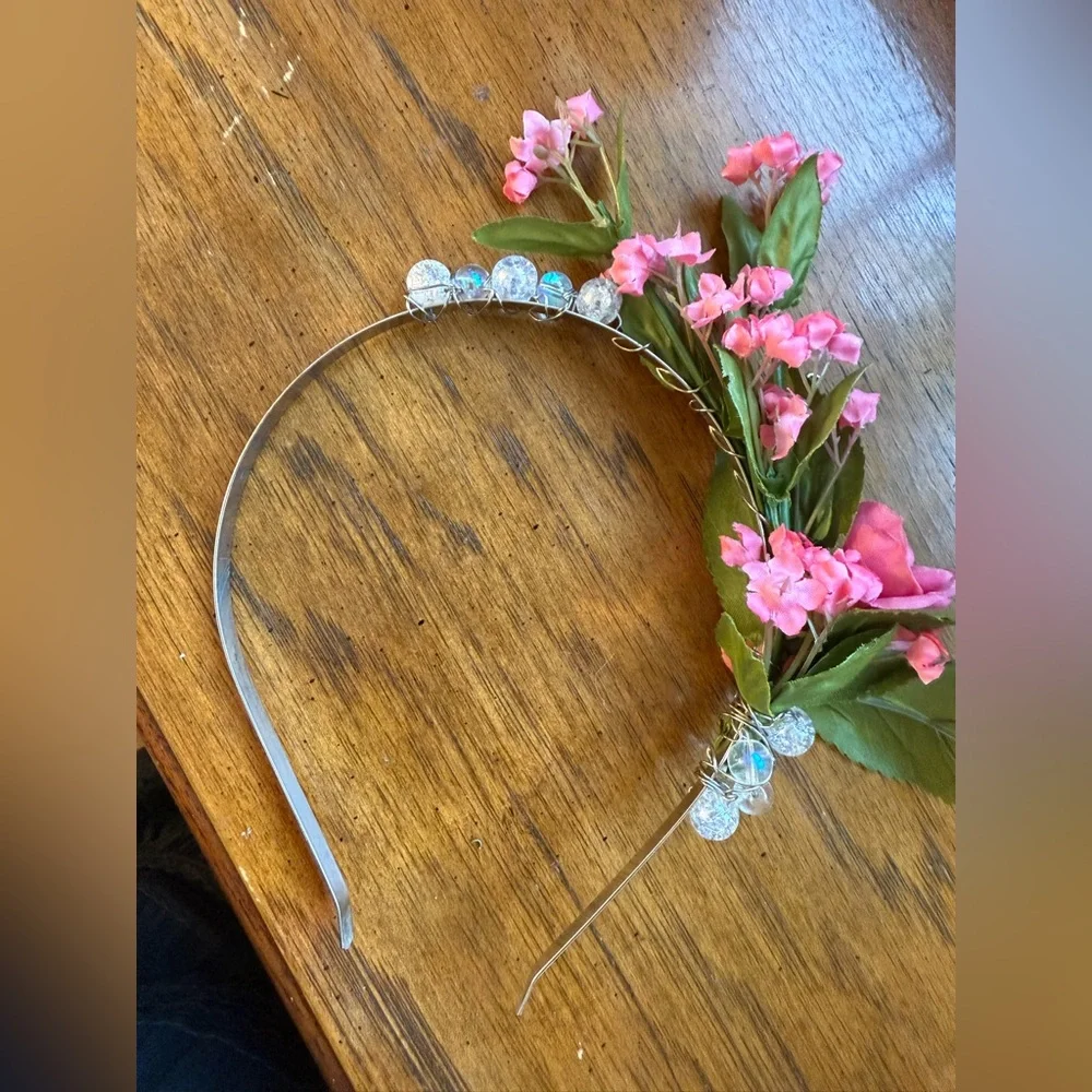 Handmade OOAK Floral Headpiece with Vintage AB and Flowers - Picture 3 of 3